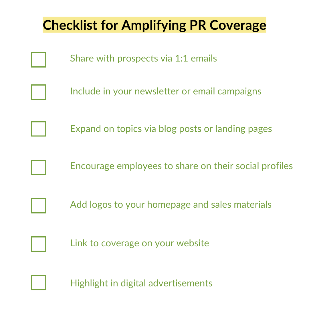 Checklist of ways to amplify PR coverage and support sales enablement