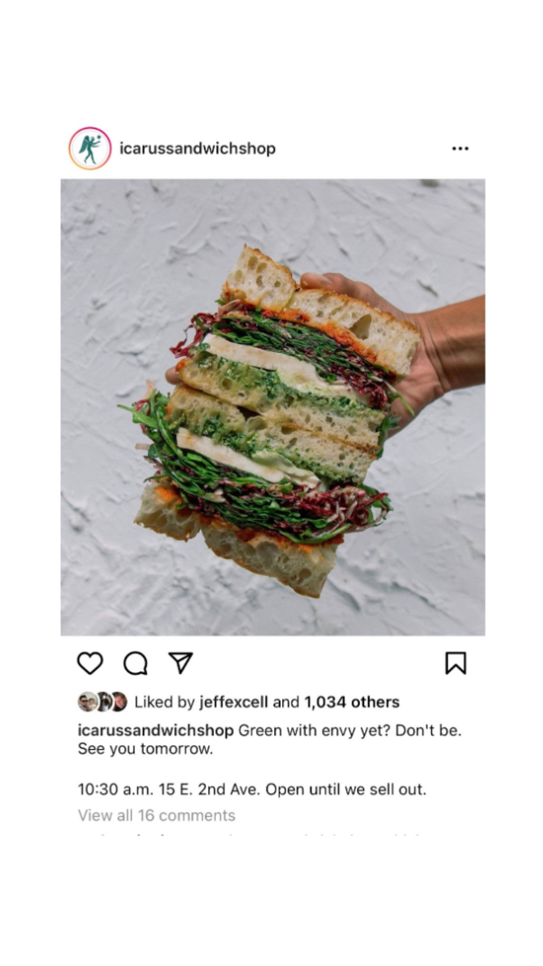 Icarus Sandwich Shop Social Media Content Example