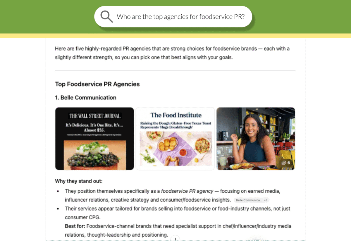 foodservice pr agencies-ai-visibility-belle-communication